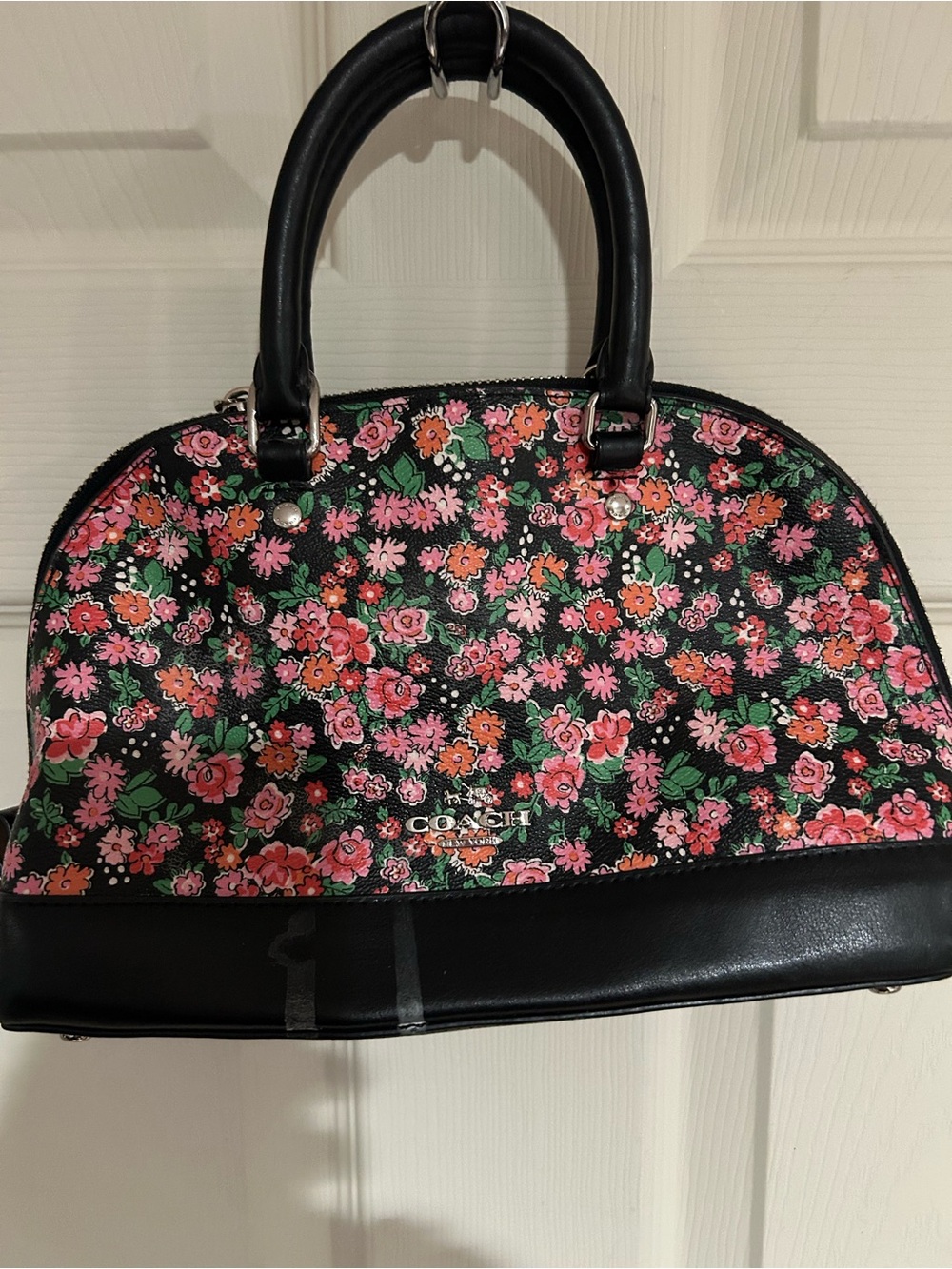 Coach Black Satchel with Pink & Green Floral Print